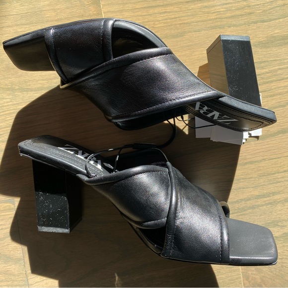 ZARA Soft Leather Heeled Sandals - Picture 7 of 9